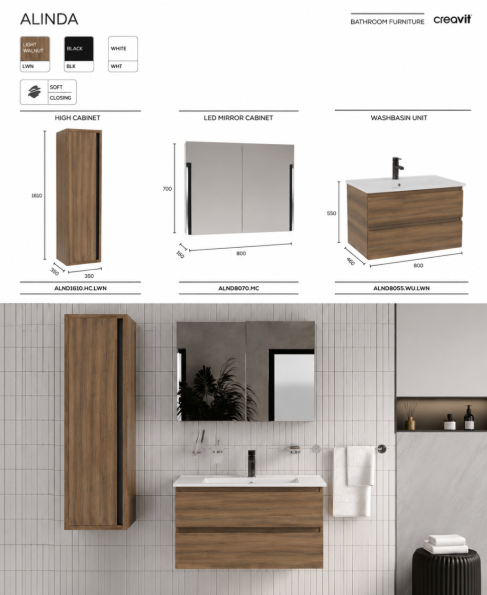 ALINDA — Light Walnut / Black / White (80 см)